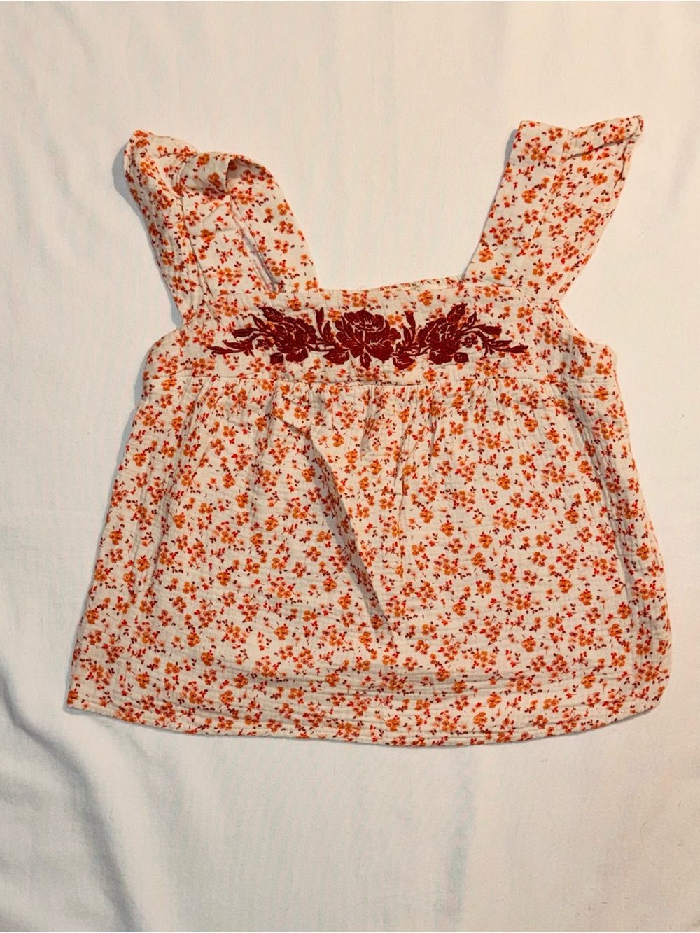 Rewind Cream Tank Top with Orange Floral Print